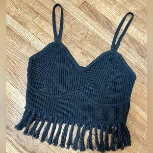 Wild Fable Knit Cropped cami with fringe